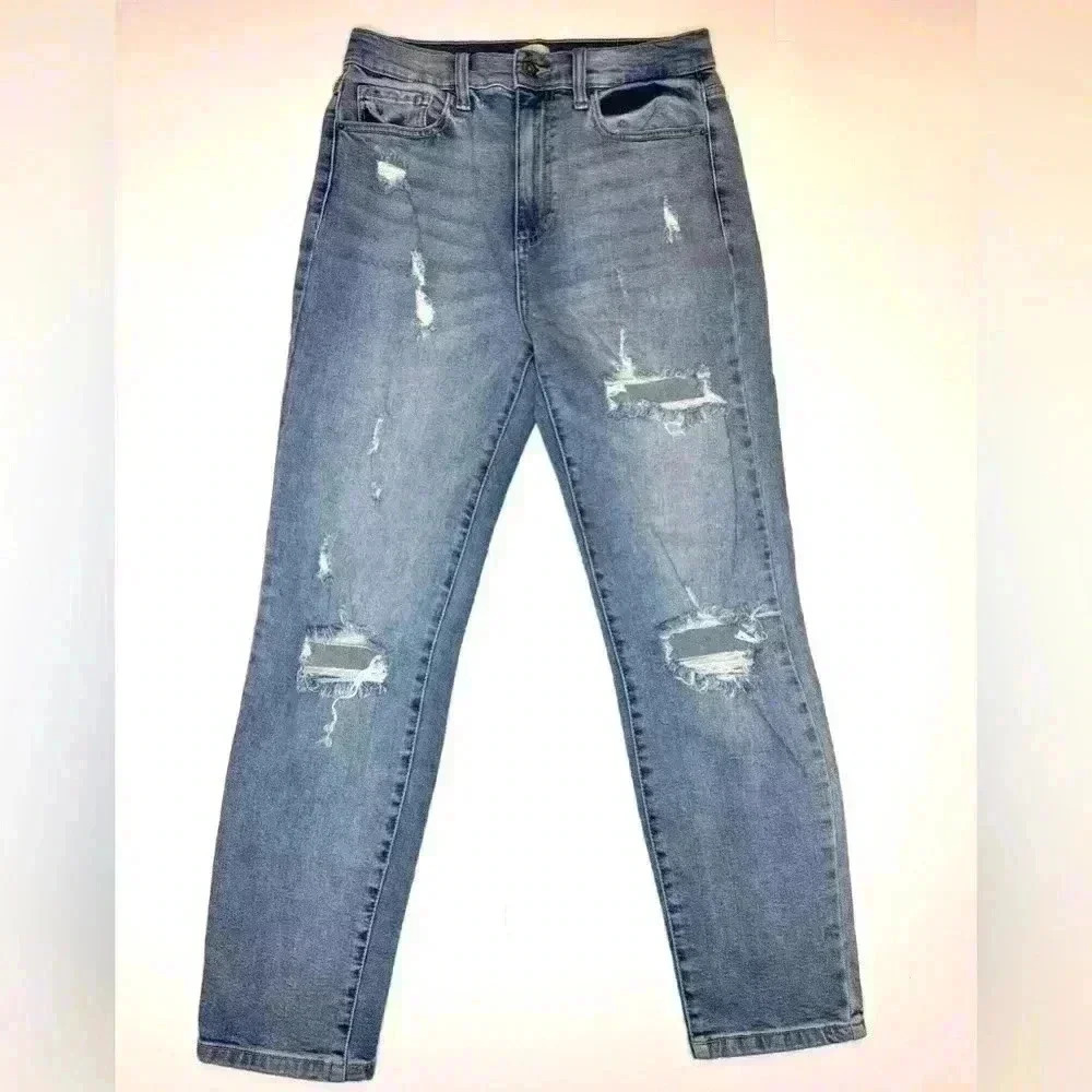 Sneak Peek Womens Jeans Straight Leg Destroyed Distressed Light Wash Size 29